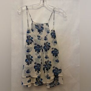 Blue/Black floral graphic on cream background Tank Top